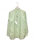 AURALEEオーラリー）の古着「FINX SILK STRIPE BAND COLLAR SHIRT」｜グリーン