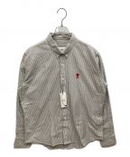 amiアミ）の古着「ハート刺繍　ストライプ　ロングスリーブ　長袖シャツ　BFHSH113.471」｜グレー