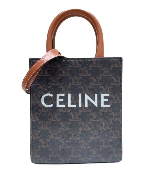 CELINE（セリーヌ）CELINE (セリーヌ) ミニ バーティカル トリオンフ キャンバス カバ ブラウン×ブラック サイズ:ミニの古着・服飾アイテム