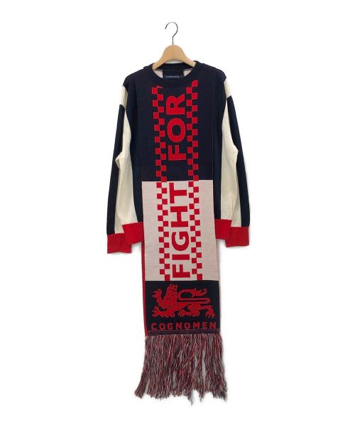 COGNOMEN（コグノーメン）COGNOMEN (コグノーメン) FOOTBALL SCARF KNIT レッド×ネイビー サイズ:Lの古着・服飾アイテム