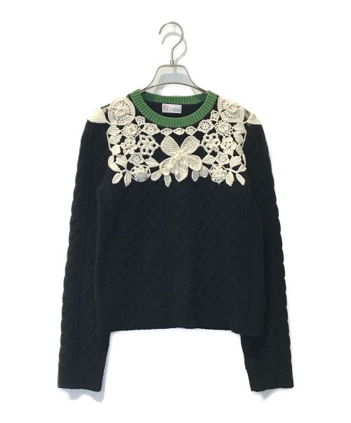 RED VALENTINO（レッドヴァレンティノ）RED VALENTINO (レッドヴァレンティノ) クロシェエンブロイダリーニット ブラック サイズ:Sの古着・服飾アイテム