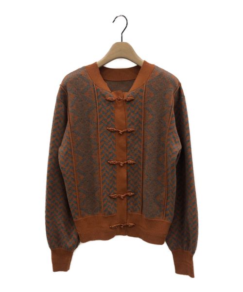 Ameri（アメリ）Ameri (アメリ) UND HERRINGBONE JACQUARD KNIT CARDIGAN ブラウン サイズ:Fの古着・服飾アイテム