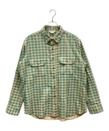 UNUSED（アンユーズド）の古着「CHECK CORDUROY SHIRT」｜ベージュ×グリーン