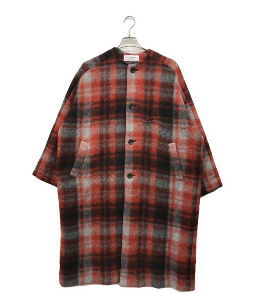 BEAMS BOY（ビームスボーイ）BEAMS BOY (ビームスボーイ) スライバー タータンチェック ノーカラーコート レッド サイズ:なしの古着・服飾アイテム