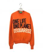 DSQUARED2ディースクエアード）の古着「ONE LIFE ONE PLANETロゴニット」｜オレンジ