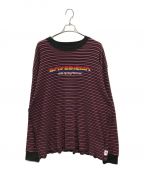 DAIRIKUダイリク）の古着「Couple Border Embroidery Tee（Boy Friend）(カップル ボーダー エンブロイダリー ティー ボーイ フレンド)」｜ブラック×レッド