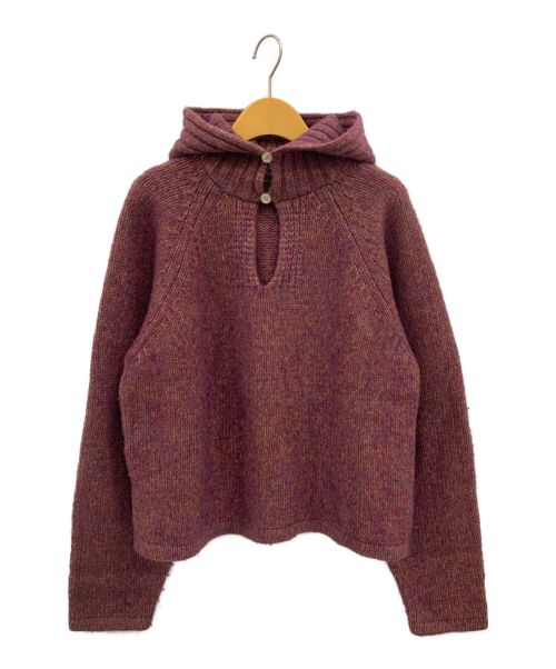 NKNIT（ンニット）NKNIT (ンニット) camel mix hooded KNIT パープル サイズ:-の古着・服飾アイテム