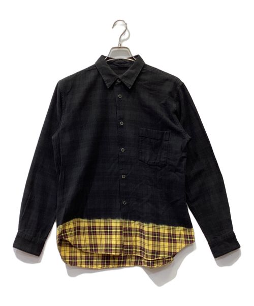 BLACK COMME des GARCONS（ブラック コムデギャルソン）BLACK COMME des GARCONS (ブラック コムデギャルソン) 後染 コットン バイカラー チェックシャツ ブラック サイズ:Lの古着・服飾アイテム