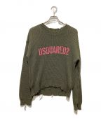 DSQUARED2ディースクエアード）の古着「ダメージ加工ニット」｜オリーブ