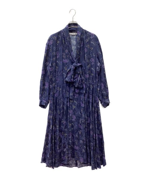 Acne studios（アクネ ストゥディオス）Acne studios (アクネ ストゥディオス) Paisley Print Tie-neck Dress ネイビー サイズ:32の古着・服飾アイテム