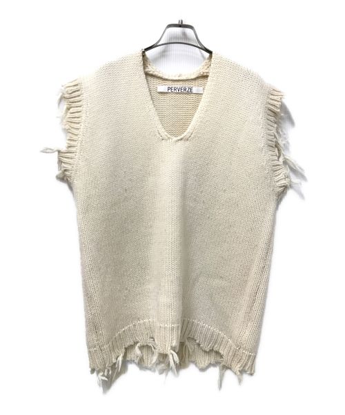 PERVERZE（パーバーズ）PERVERZE (パーバーズ) Crash Boxy Knit Vest アイボリー サイズ:Fの古着・服飾アイテム