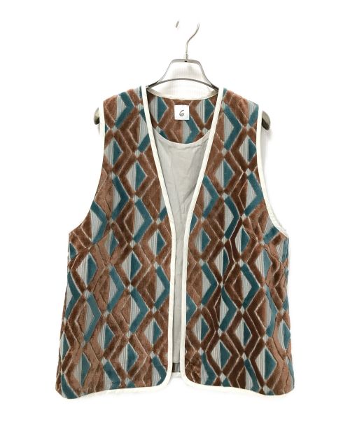 6(ROKU) BEAUTY&YOUTH（ロク ビューティーアンドユース）6(ROKU) BEAUTY&YOUTH (ロク ビューティーアンドユース) DIAMOND MOTIF CUT PILE VEST ブラウン×ブルー サイズ:下記参照の古着・服飾アイテム