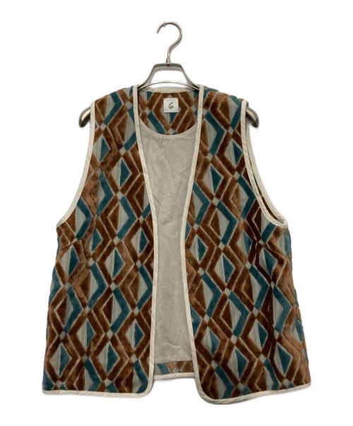 6(ROKU) BEAUTY&YOUTH（ロク ビューティーアンドユース）6(ROKU) BEAUTY&YOUTH (ロク ビューティーアンドユース) DIAMOND MOTIF CUT PILE VEST ブラウン サイズ:FREEの古着・服飾アイテム