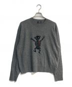 WE11DONEウェルダン）の古着「Bolt Teddy Knit Sweater ダメージ加工　WD-KT1-24-629-U-DG」｜グレー