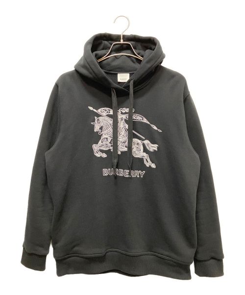 BURBERRY（バーバリー）BURBERRY (バーバリー) エンブロイダリーEKD コットンフーディー ブラック サイズ:Lの古着・服飾アイテム