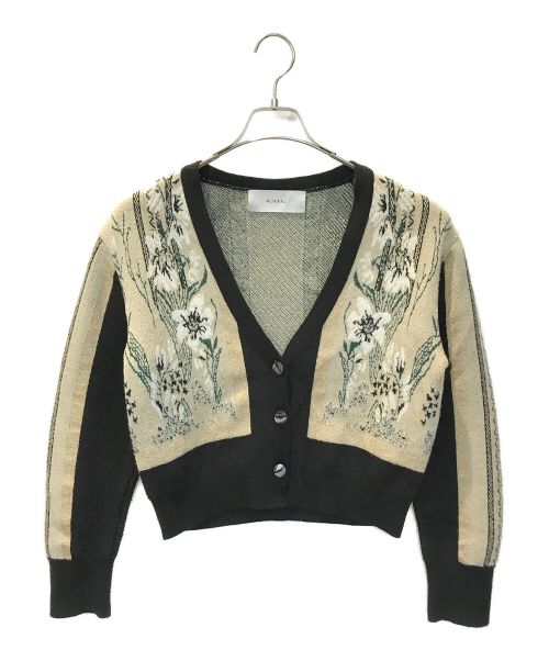 MURRAL（ミューラル）MURRAL (ミューラル) Framed flower knit short cardigan　MU21AW-0502 ベージュの古着・服飾アイテム