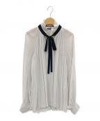 L'UNEリュンヌ）の古着「Pleated Frill Blouse With Black Ribbon」｜グレー