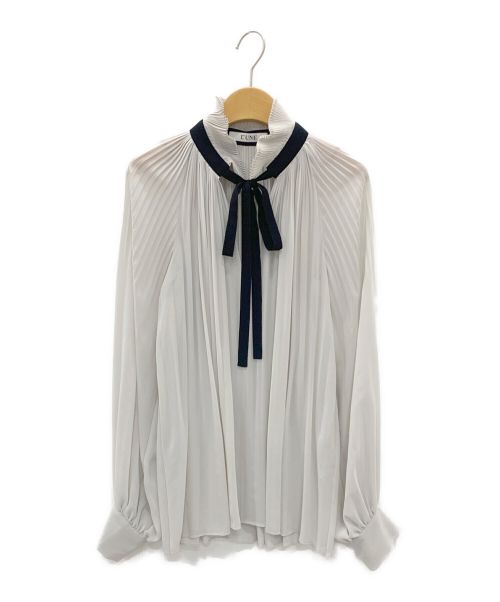 L'UNE（リュンヌ）L'UNE (リュンヌ) Pleated Frill Blouse With Black Ribbon グレー サイズ:Fの古着・服飾アイテム