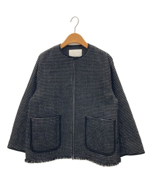 BALLSEY（ボールジィ）BALLSEY (ボールジィ) ワッフルツイード ノーカラージャケット ブラック サイズ:36の古着・服飾アイテム