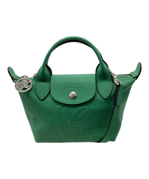 LONGCHAMP（ロンシャン）LONGCHAMP (ロンシャン) Robert INDIANA (ロバート・インディアナ) トップハンドルバッグ グリーンの古着・服飾アイテム