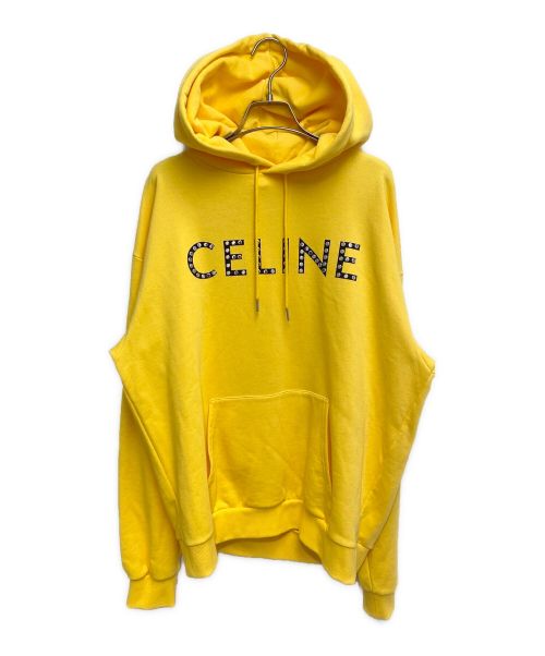 CELINE（セリーヌ）CELINE (セリーヌ) Logo studded loose hoodie （ロゴスタッズルーズフーディー） イエロー サイズ:Lの古着・服飾アイテム