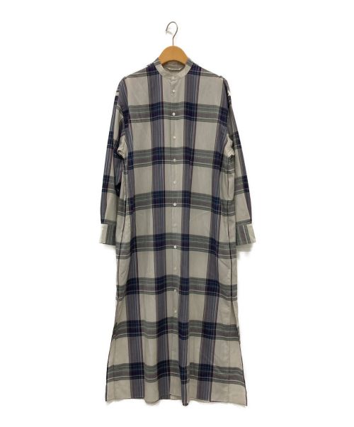 AURALEE（オーラリー）AURALEE (オーラリー) SUPER LIGHT WOOL CHECK MAXI ONE-PIECE グレー×ネイビーの古着・服飾アイテム