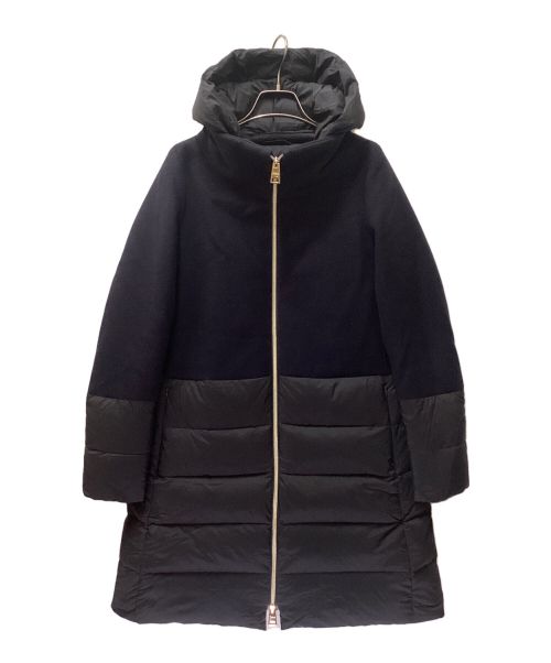 HERNO（ヘルノ）HERNO (ヘルノ) DIAGONAL WOOL AND NUAGE PARKA/パネル切替ダウンコート ネイビー×ブラック サイズ:40の古着・服飾アイテム