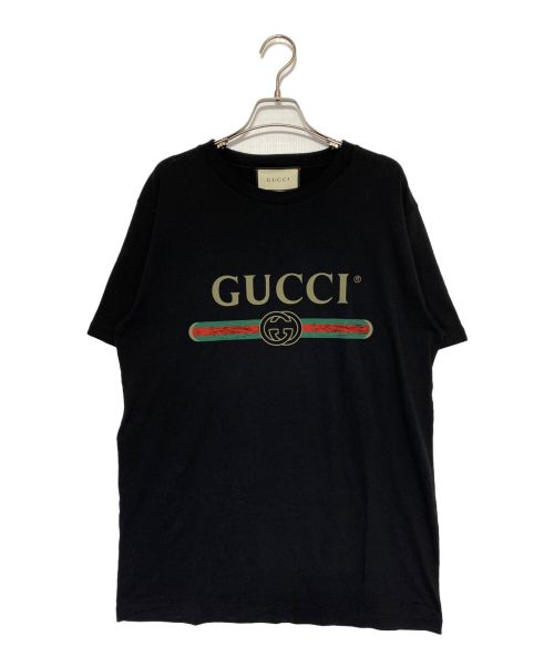 GUCCI（グッチ）GUCCI (グッチ) ダメージ加工ロゴTシャツ ブラック サイズ:Sの古着・服飾アイテム