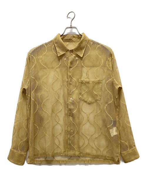 UNUSED（アンユーズド）UNUSED (アンユーズド) Open collar gourd pattern mesh shirt イエローの古着・服飾アイテム