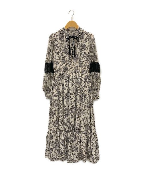 HER LIP TO（ハーリップトゥ）Her lip to (ハーリップトゥ) Winter Floral Long-sleeve Dress アイボリー×ブラック サイズ:Sの古着・服飾アイテム