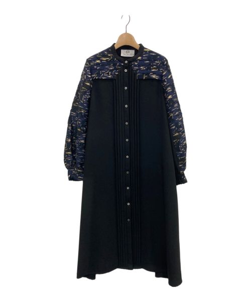 JUN OKAMOTO（ジュンオカモト）JUN OKAMOTO (ジュンオカモト) クロスタックジャガード切替ワンピース ブラック サイズ:36の古着・服飾アイテム