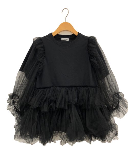 VIVIANO（ヴィヴィアーノ）VIVIANO (ヴィヴィアーノ) TULLE LAYERED PUFF SLEEVE T SHIRT ブラック サイズ:Sの古着・服飾アイテム