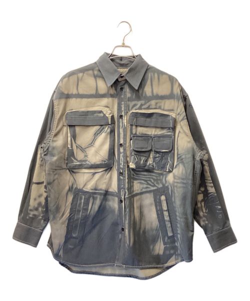 DIESEL（ディーゼル）DIESEL (ディーゼル) プリントデニムビッグシャツブルゾン グレー×ベージュ サイズ:44の古着・服飾アイテム