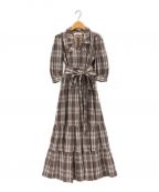 HER LIP TOハーリップトゥ）の古着「Bergamo Plaid Tiered Long Dress」｜ブラウン