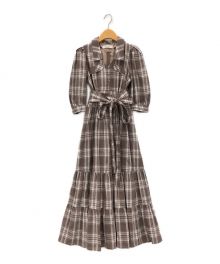 HER LIP TO（ハーリップトゥ）の古着「Bergamo Plaid Tiered Long Dress」｜ブラウン