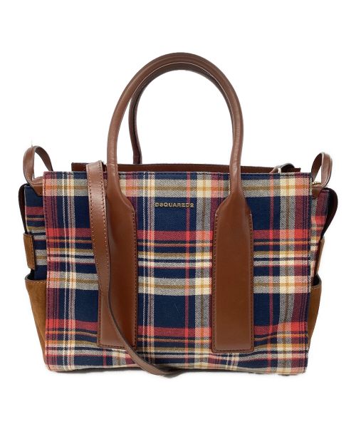 DSQUARED2（ディースクエアード）DSQUARED2 (ディースクエアード) Leather Trimmed Fabric Tote Bag レッドの古着・服飾アイテム