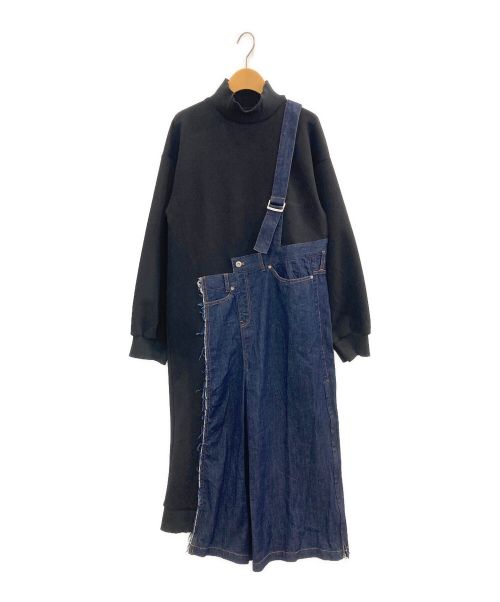 AULA AILA（アウラアイラ）AULA AILA (アウラアイラ) DENIM DOCKING 3WAY ONE PIECE ブラック×インディゴの古着・服飾アイテム