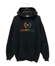 BALENCIAGA（バレンシアガ）の古着「レインボーロゴ刺繍プルオーバーパーカー」｜ブラック