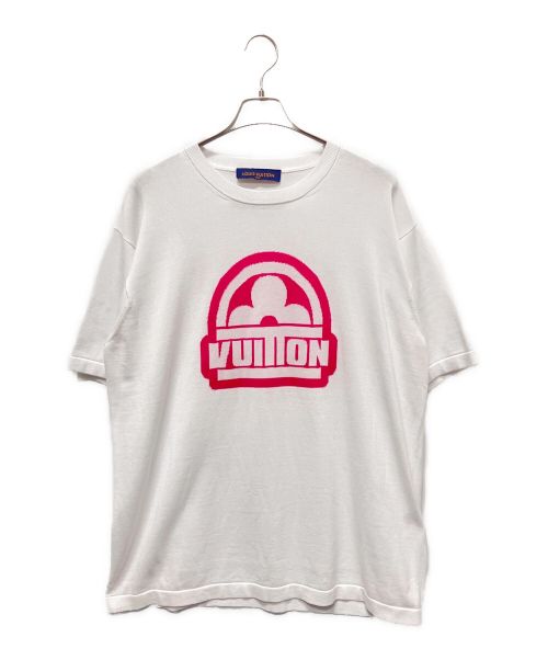 LOUIS VUITTON（ルイ ヴィトン）LOUIS VUITTON (ルイ ヴィトン) コットンショートスリーブクルーネックニットTシャツ ホワイト×ピンク サイズ:XLの古着・服飾アイテム