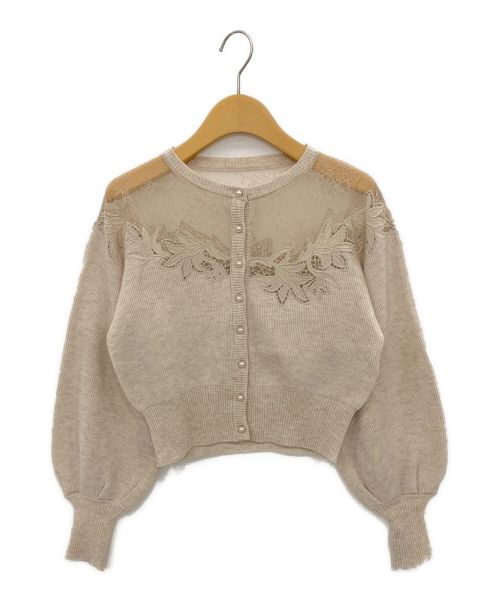 HER LIP TO（ハーリップトゥ）Her lip to (ハーリップトゥ) Lace Trimmed Pearl-Button Cardigan ベージュ サイズ:Sの古着・服飾アイテム