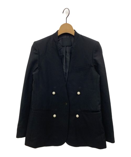 CINOH（チノ）CINOH (チノ) NO COLLAR PEARL BUTTON JACKET ブラック サイズ:36の古着・服飾アイテム