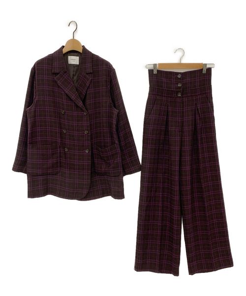 Ameri（アメリ）AMERI (アメリ) OTCHED LAPEL CHECK DOUBLE JACKET&2WAY WIDE BELT CHECK PANTS パープル サイズ:JK:F/PNT:Sの古着・服飾アイテム