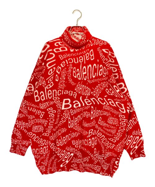 BALENCIAGA（バレンシアガ）BALENCIAGA (バレンシアガ) ロゴウェーブ タートルネック ニット レッド×ホワイト サイズ:XSの古着・服飾アイテム