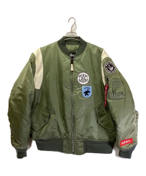 ALPHA（アルファ）ALPHA (アルファ) stussy (ステューシー) FRAGMENT DESIGN (フラグメントデザイン) カスタムMA-1ジャケット カーキ サイズ:XLの古着・服飾アイテム