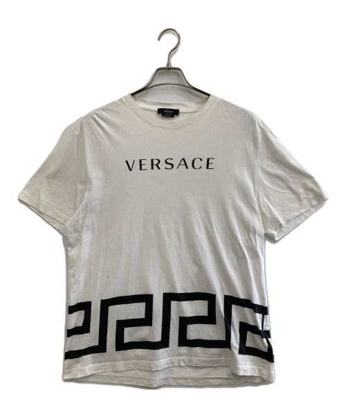 VERSACE（ヴェルサーチ）VERSACE (ヴェルサーチ) グレカロゴクルーネックTシャツ ホワイト サイズ:Lの古着・服飾アイテム