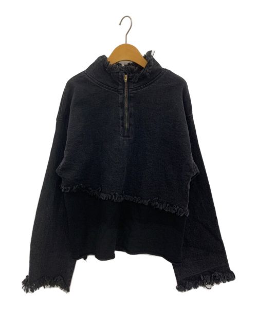 Ameri（アメリ）AMERI (アメリ) DENIM SWEAT DOCKING TOP ブラック サイズ:Fの古着・服飾アイテム