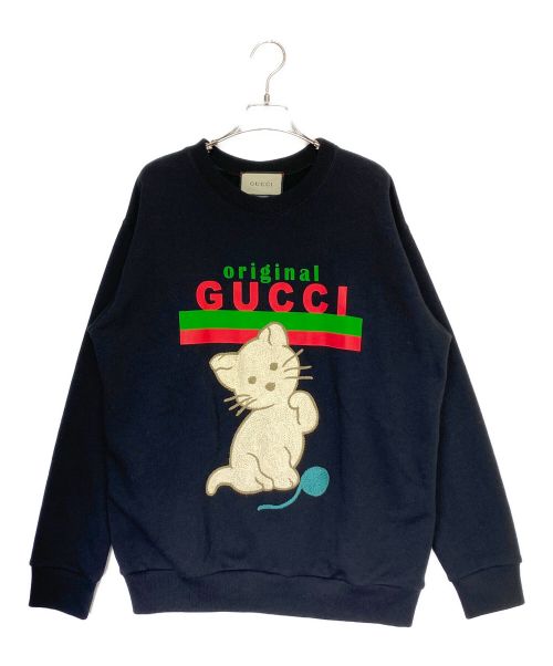 GUCCI（グッチ）GUCCI (グッチ) キャット刺繍クルーネックスウェット ブラック サイズ:Sの古着・服飾アイテム