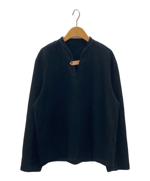 IRENISA（イレニサ）IRENISA (イレニサ) PULL OVER SHIRT WITH LEATHER TAB ブラック サイズ:2の古着・服飾アイテム