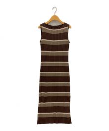 HER LIP TO（ハーリップトゥ）の古着「Cotton Striped Ribbed Knit Dress」｜ブラウン