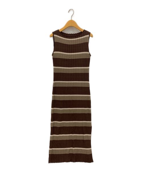 HER LIP TO（ハーリップトゥ）Her lip to (ハーリップトゥ) Cotton Striped Ribbed Knit Dress ブラウン サイズ:Mの古着・服飾アイテム